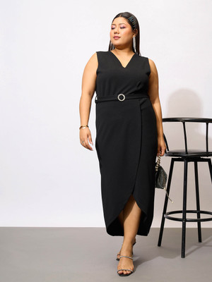 SASSAFRAS Curve Women Bodycon Black Midi/Calf Length Dress