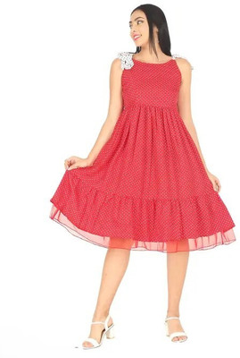 Divine Bezz Women Fit and Flare Red Midi/Calf Length Dress