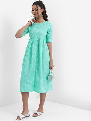 KETCH Women A-line Green Midi/Calf Length Dress