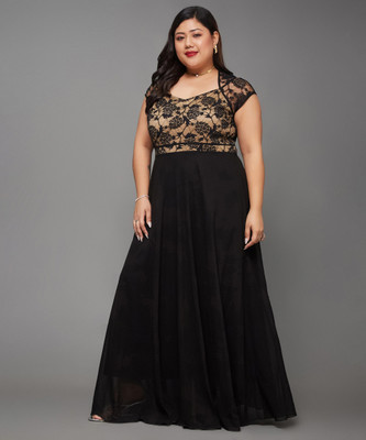 Miss Chase Women Fit and Flare Black Maxi/Full Length Dress