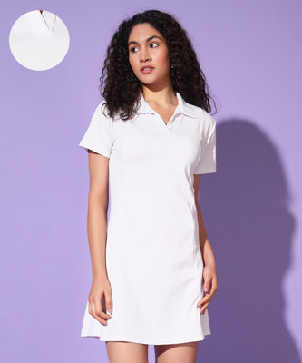 METRONAUT Women A-line White Above Knee/Mid Thigh Length Dress