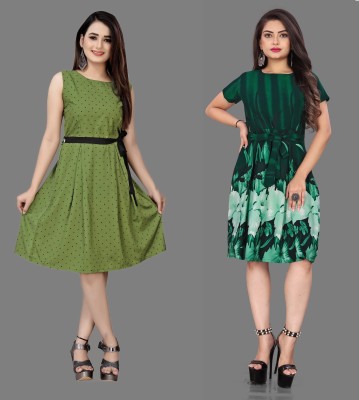 Modli 20 Fashion Women Fit and Flare Green Dress