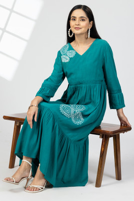 mustard Women Maxi Green Midi/Calf Length Dress