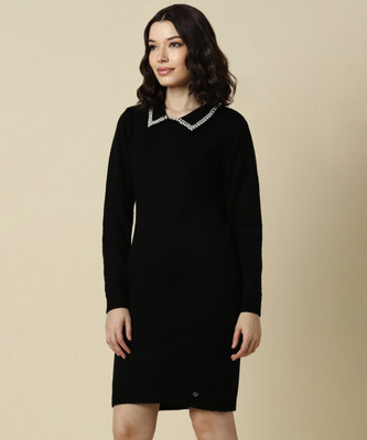 Allen Solly Women A-line Black Above Knee/Mid Thigh Length Dress