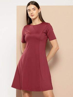 CHEMISTRY Women A-line Maroon Dress