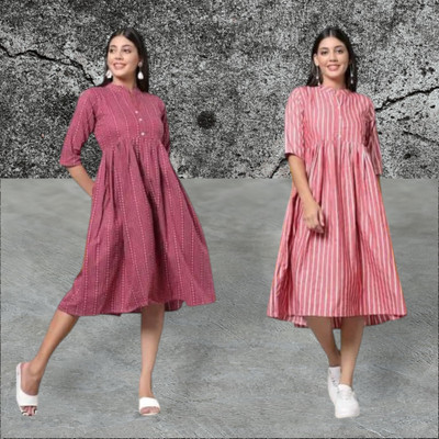 Rangrasiya Creation Women Fit and Flare Pink Knee Length Dress