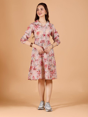 Dressberry Women Fit and Flare Pink Midi/Calf Length Dress