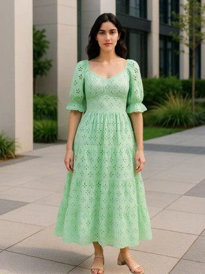 MARC LOUIS Women Fit and Flare Green Midi/Calf Length Dress