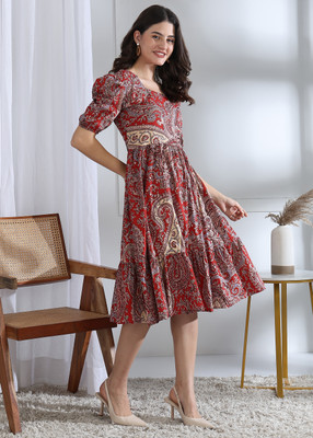 Moda Rapido Women Asymmetric Multicolor Midi/Calf Length Dress