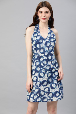 AKIKO Women A-line Blue Midi/Calf Length Dress