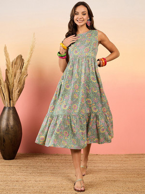 Sangria Women Fit and Flare Green Midi/Calf Length Dress