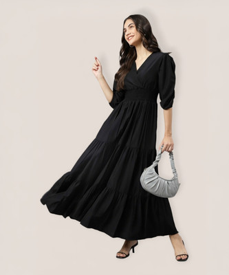 Jash Creation Women Fit and Flare Black Maxi/Full Length Dress