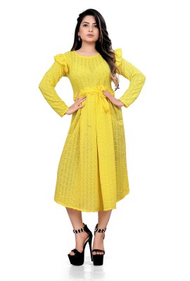ZAKHI ENTERPRISE Women Fit and Flare Yellow Dress