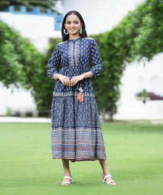 Juniper Women Tiered Blue Midi/Calf Length Dress