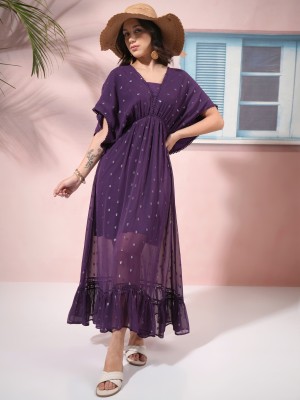 Tokyo Talkies Women Maxi Purple, Silver Dress
