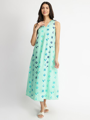 Pink Fort Women A-line Blue Midi/Calf Length Dress