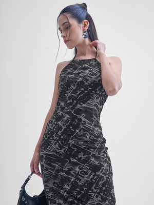 Tokyo Talkies Women Bodycon Black, Grey Midi/Calf Length Dress