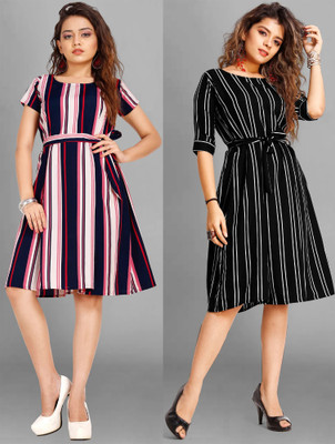 Rinra Women A-line Multicolor Knee Length Dress