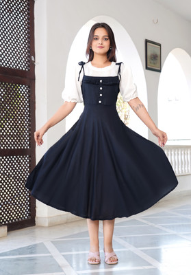 FABRICSSNEHA Women Fit and Flare Blue Midi/Calf Length Dress