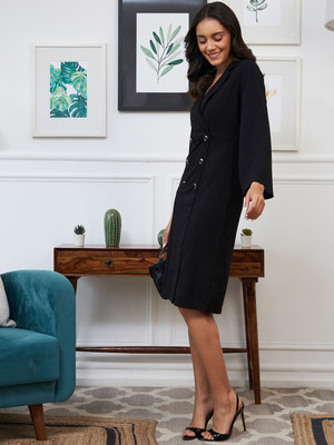 ATHENA Women A-line Black Midi/Calf Length Dress