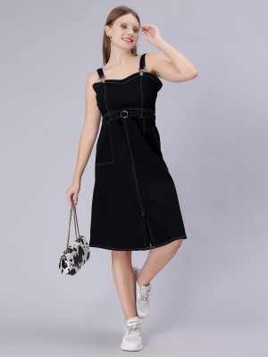 Glamoda Women A-line Black Dress