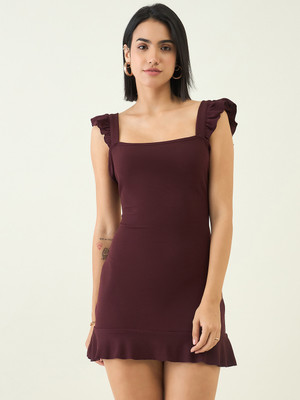 METRONAUT Women Bodycon Brown Mini/Short Dress