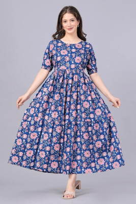 Twirl Tales Women A-line Blue, Pink Midi/Calf Length Dress