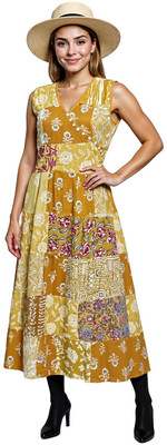 manu fashions Women A-line Yellow Midi/Calf Length Dress