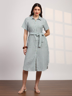 Globus Women Shirt Green, White Midi/Calf Length Dress