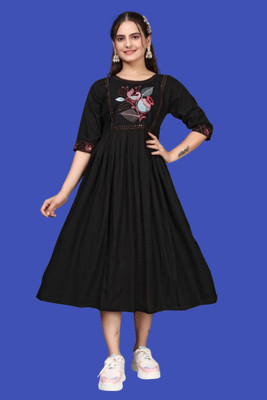 DICHIKA enterprise Women Fit and Flare Black Midi/Calf Length Dress