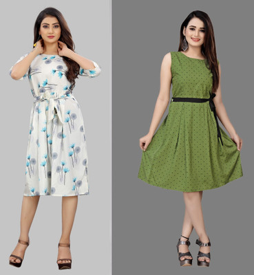 Modli 20 Fashion Women Fit and Flare White Knee Length Dress