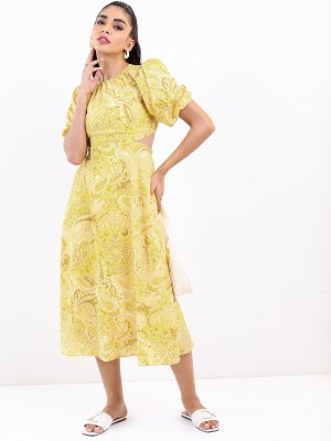 Tokyo Talkies Women Skater Yellow Dress