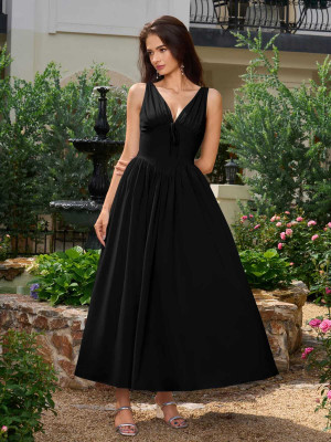 METRONAUT Women Fit and Flare Black Maxi/Full Length Dress
