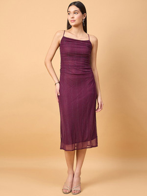 DRAPE AND DAZZLE Women Bodycon Maroon Below Knee Dress