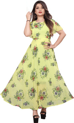 Rosasignora Women Maxi Yellow Knee Length Dress