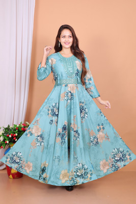 S R RESHMA DRESSES Women Gown Light Blue Maxi/Full Length Dress