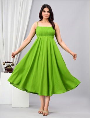 MEWEAR Women Fit and Flare Green Below Knee Dress