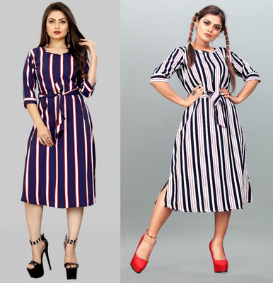 tanvi creation Women Fit and Flare Multicolor Midi/Calf Length Dress