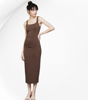 shoptowear Women Bodycon Brown Below Knee Dress
