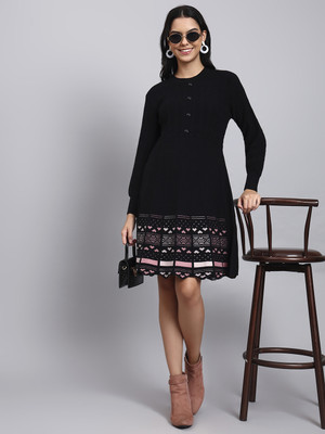 MODKLINE Women Sweater Black Above Knee/Mid Thigh Length Dress