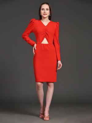 Ziva Fashion Women Bodycon Red Above Knee/Mid Thigh Length Dress