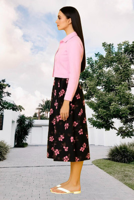 drzoom Women A-line Pink, Black Midi/Calf Length Dress