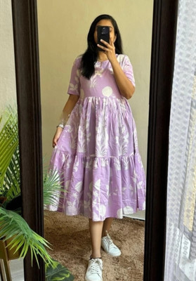 MATIRAAG Women Printed A-line Kurta(Purple)