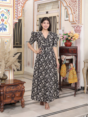 Doriyaan Women Maxi Black Full Length Dress