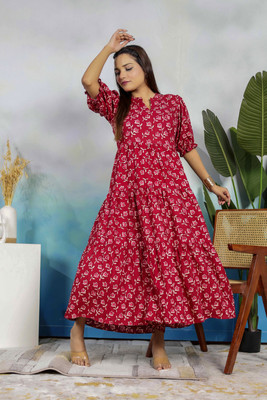 Presha Women Fit and Flare Maroon Maxi/Full Length Dress