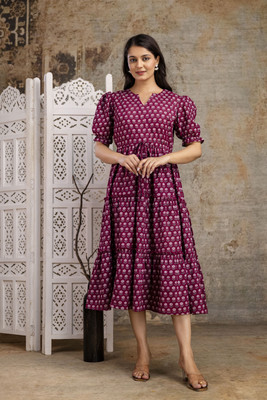 flipFabric Women Fit and Flare Multicolor Maxi/Full Length Dress