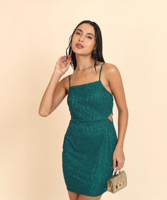 Tokyo Talkies Women Bodycon Dark Green Above Knee/Mid Thigh Length Dress