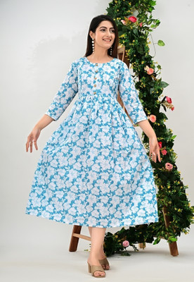 PRANOKH Women A-line Light Blue Above Knee/Mid Thigh Length Dress