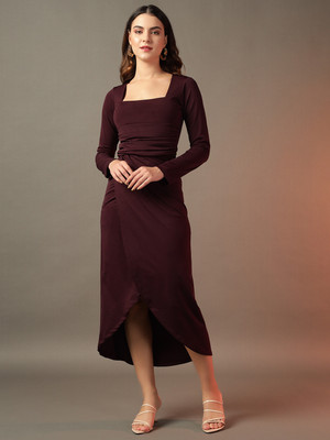 METRONAUT Women Wrap Maroon Midi/Calf Length Dress
