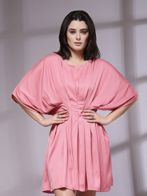 KASSUALLY Women Fit and Flare Pink Mini/Short Dress
